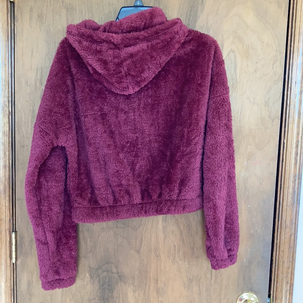 hoodie top Soft dark red fuzzy comfy hoodie size  L juniors - Picture 7 of 16